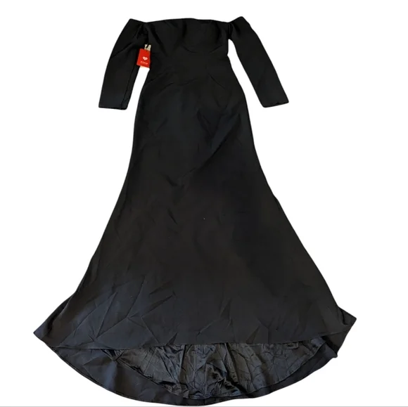 JJs House Black Off-Shoulder Long Sleeve Fishtail Gown NWT Sz 6 - Picture 2 of 10
